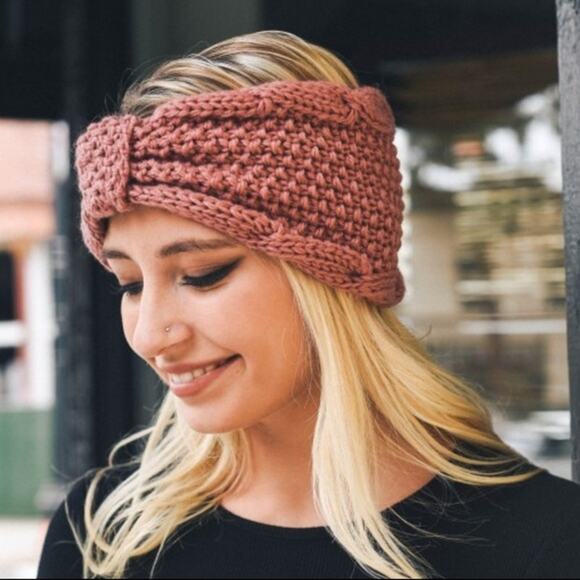 Knit Bow Headband Womens One Size Blush Fall Winter Cute Stylish Cozy Ear Warmer - Picture 5 of 7